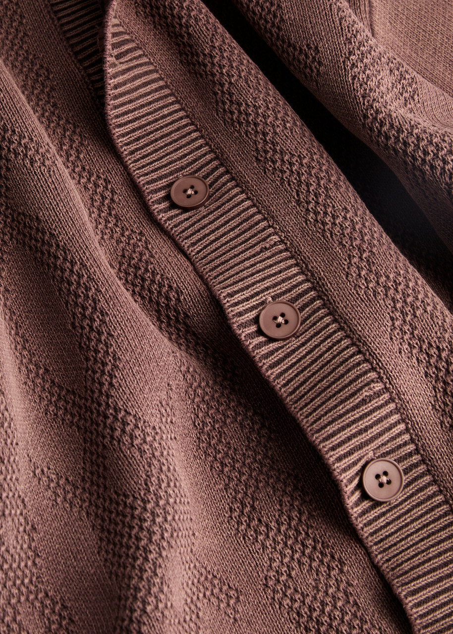 Daily Paper Patterned Intarsia Ribbed Cotton Cardigan Brown