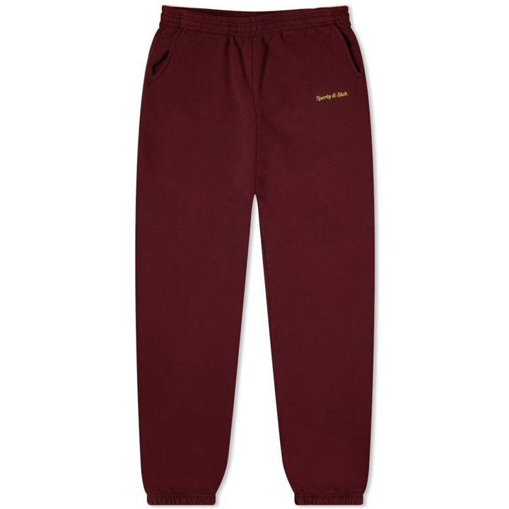 Photo: Sporty & Rich Men's Classic Logo Sweat Pant in Burgundy/Gold Embroidery