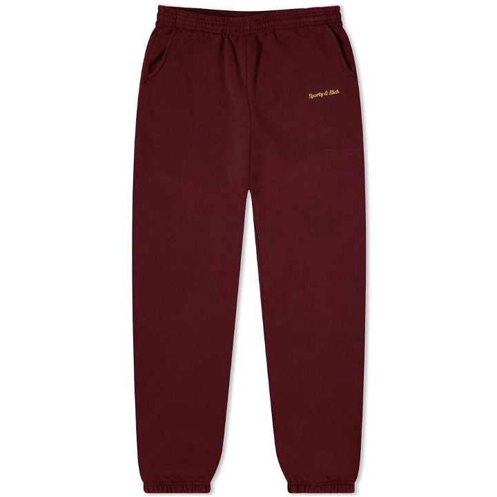 Photo: Sporty & Rich Men's Classic Logo Sweat Pant in Burgundy/Gold Embroidery