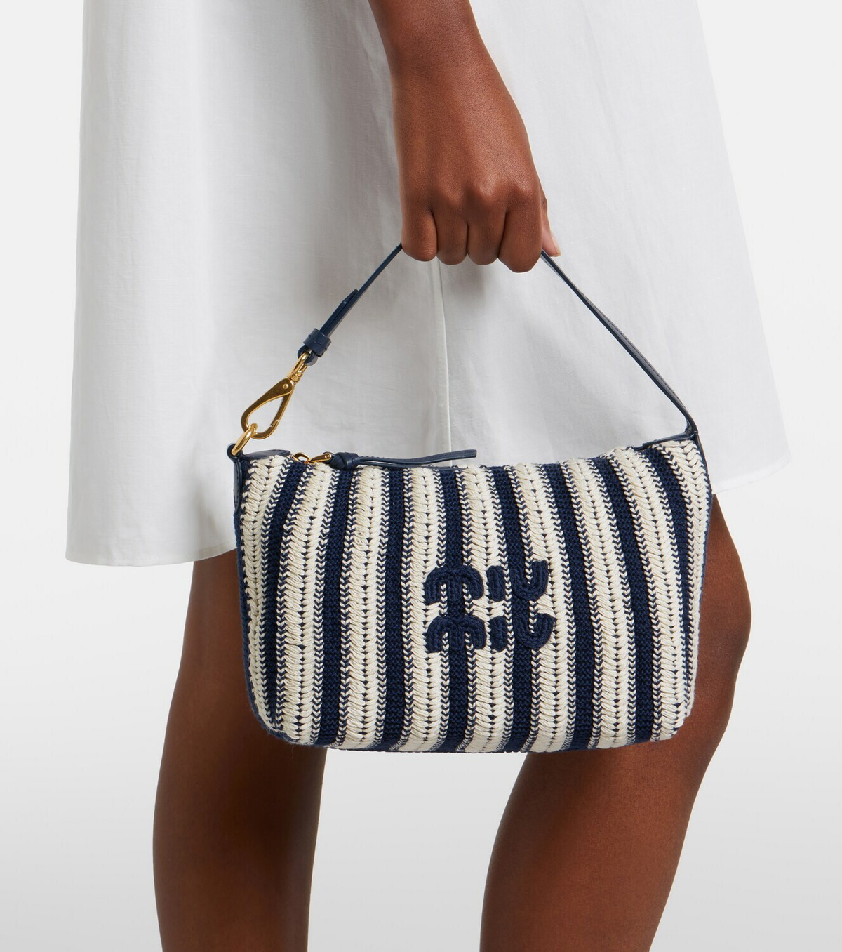 Miu Miu Striped leather-trimmed crochet shoulder bag