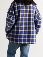 Balenciaga - Padded Logo-Embroidered Checked Cotton-Flannel Overshirt - Blue