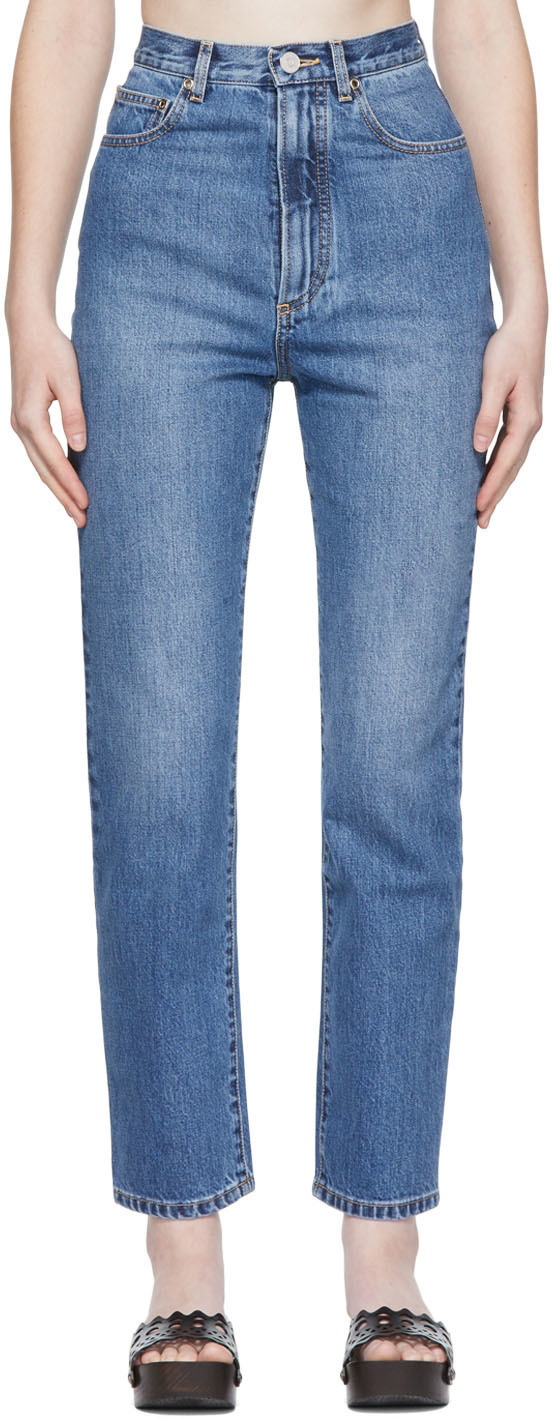 Blue High-rise denim leggings, ALAÏA