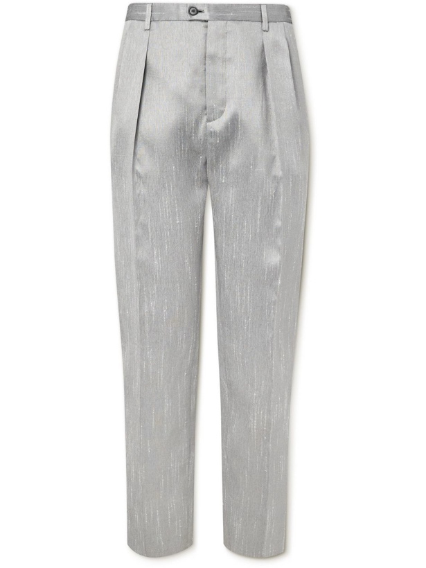 Photo: SAINT LAURENT - Straight-Leg Pleated Dupioni Suit Trousers - Silver
