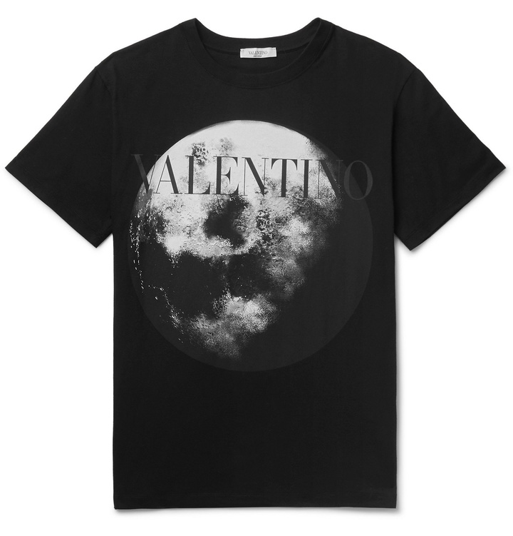 Photo: Valentino - Printed Cotton-Jersey T-Shirt - Black