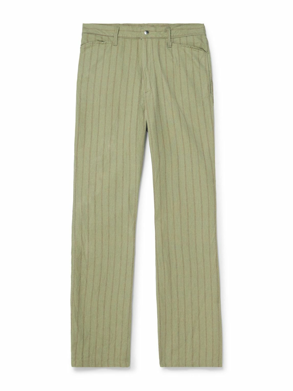 KAPITAL - Gibson Straight-Leg Striped Linen and Cotton-Blend Twill Trousers - Green