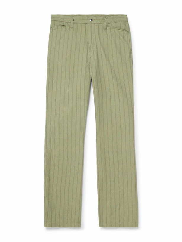 Photo: KAPITAL - Gibson Straight-Leg Striped Linen and Cotton-Blend Twill Trousers - Green