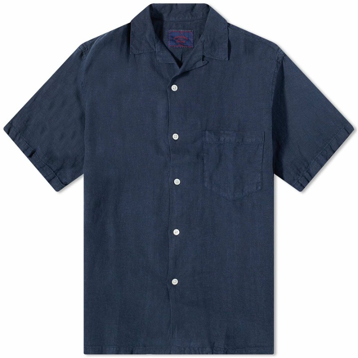Photo: Portuguese Flannel Men's Linen Camp Vacation Shirt in Navy