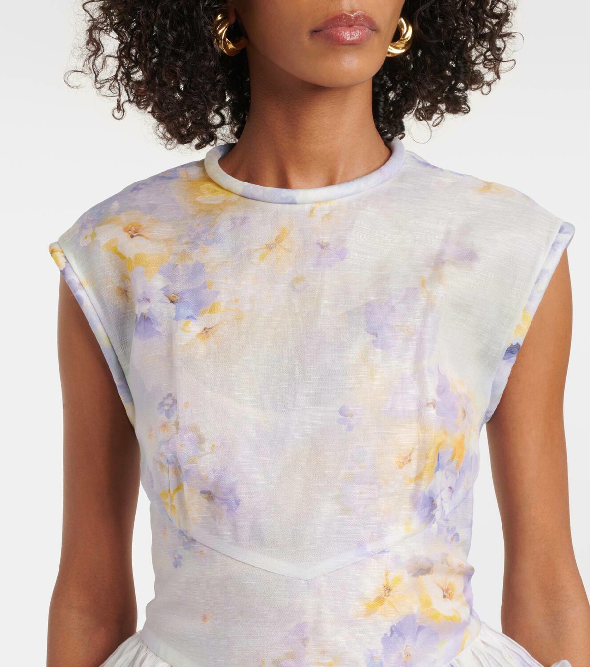 Zimmermann Crush ruffled floral linen and silk midi dress