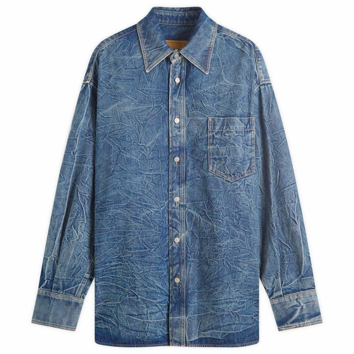 Photo: MM6 Maison Margiela Men's Marble Effect Denim Overshirt in Blue