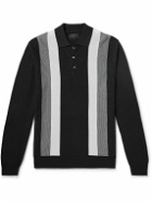 Beams Plus - Striped Knitted Polo Shirt - Black