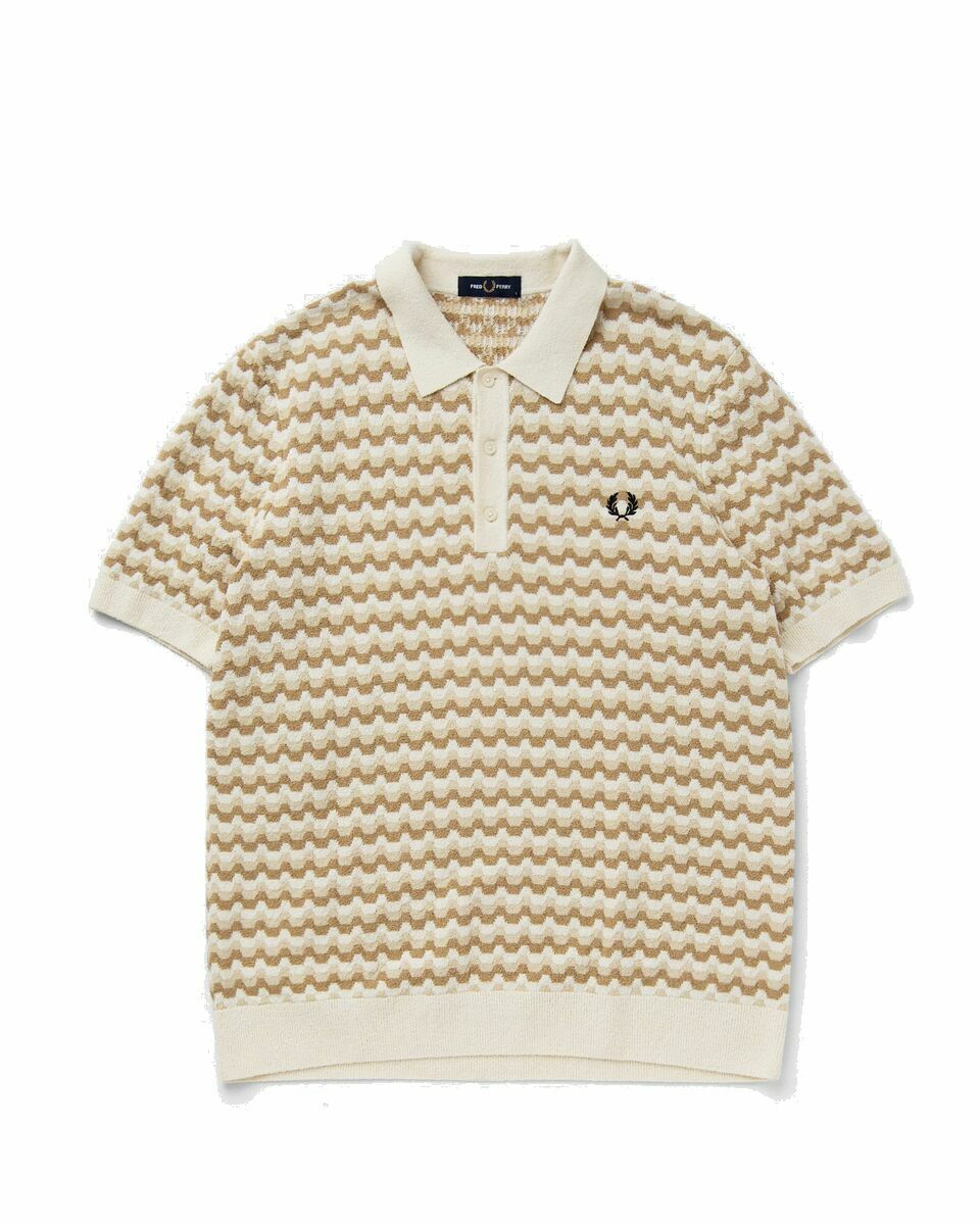 Photo: Fred Perry Boucle Jacquard Knitted Shirt White - Mens - Shortsleeves