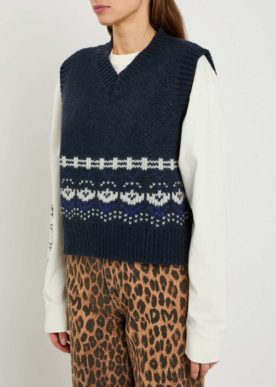 Damson Madder Rhona Fair Isle Wool Vest Navy