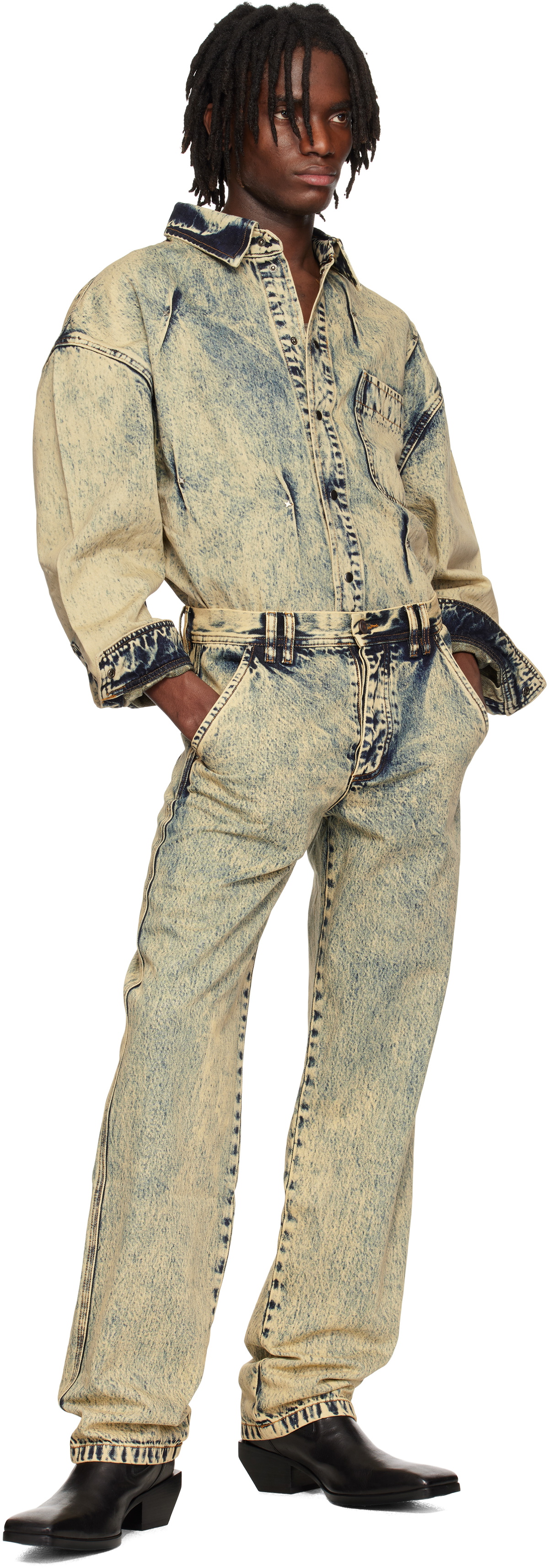 KUSIKOHC Navy & Beige Multi Rivet Denim Shirt