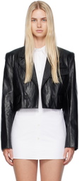 Recto Black Cropped Faux-Leather Jacket