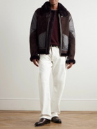 Ralph Lauren Purple label - Lutton Aviator Leather-Trimmed Shearling Jacket - Brown
