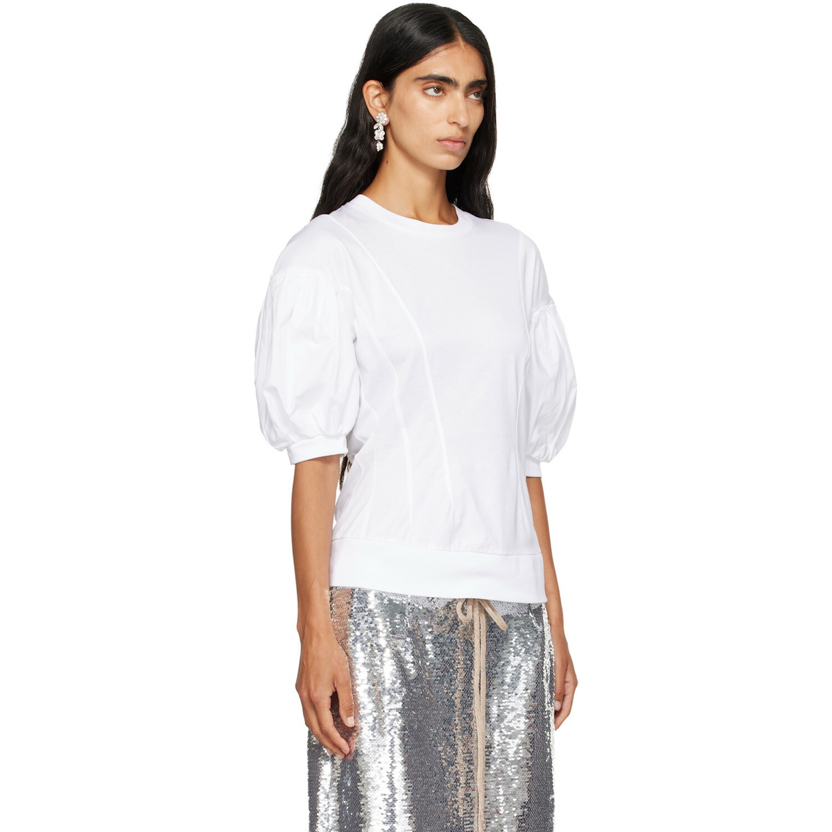 Simone Rocha White Puff Sleeve Sculpted Contrast T-shirt