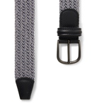 Anderson's - 3.5cm Leather-Trimmed Woven Elastic Belt - Gray