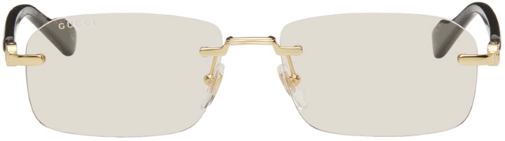 Photo: Gucci Gold & Black Rectangular Sunglasses