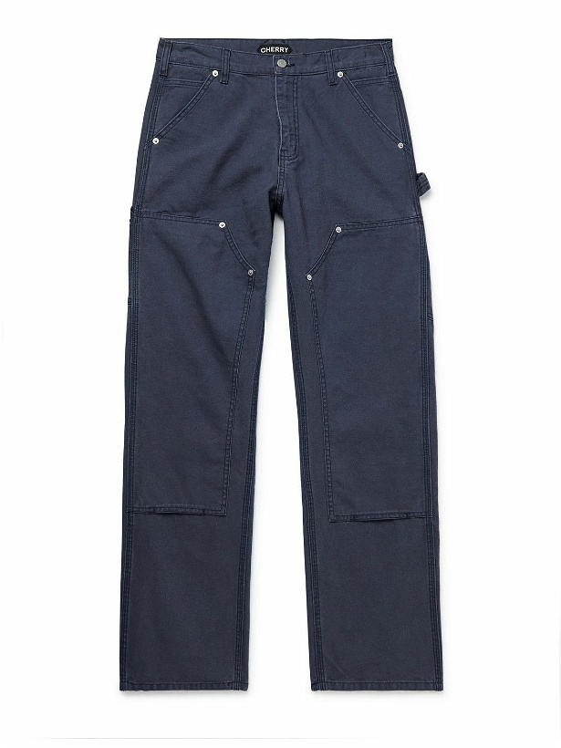 Photo: CHERRY LA - Straight-Leg Panelled Cotton-Canvas Trousers - Blue
