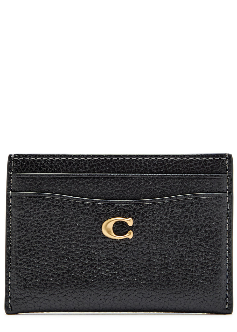 Coach Logo Pebbled Leather Card Holder - Black - One Size
