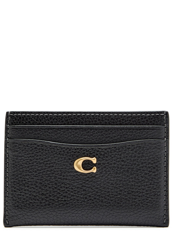 Photo: Coach Logo Pebbled Leather Card Holder - Black - One Size