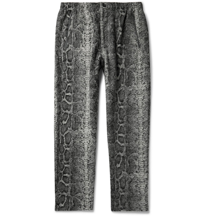 Photo: Engineered Garments - Tapered Snake-Print Textured-Knit Trousers - Gray