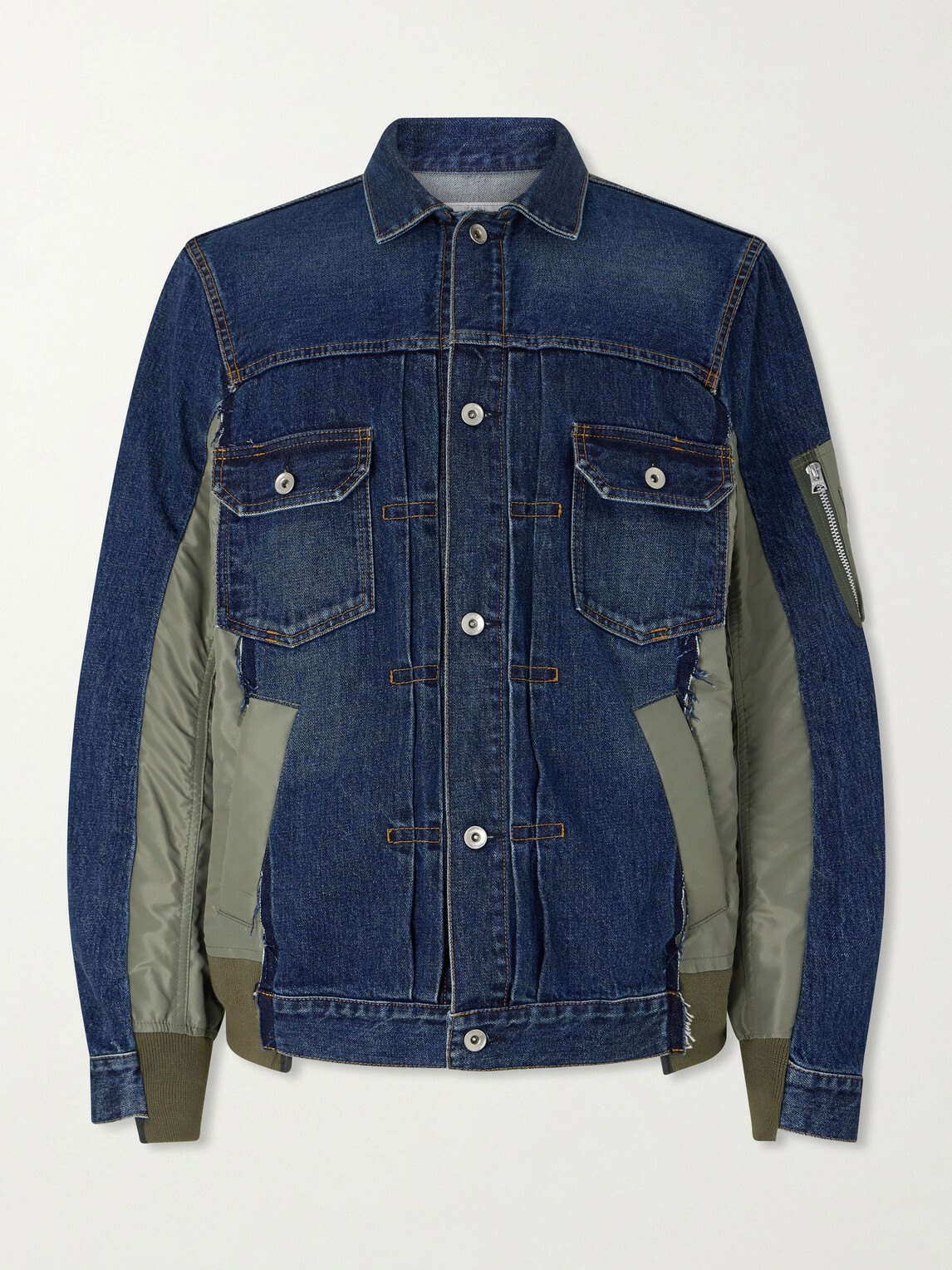 Sacai - Distressed Shell-Trimmed Denim Jacket - Blue