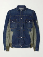 Sacai - Distressed Shell-Trimmed Denim Jacket - Blue