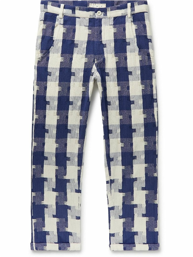 Photo: SMR Days - Carbo Straight-Leg Checked Cotton Trousers - Blue