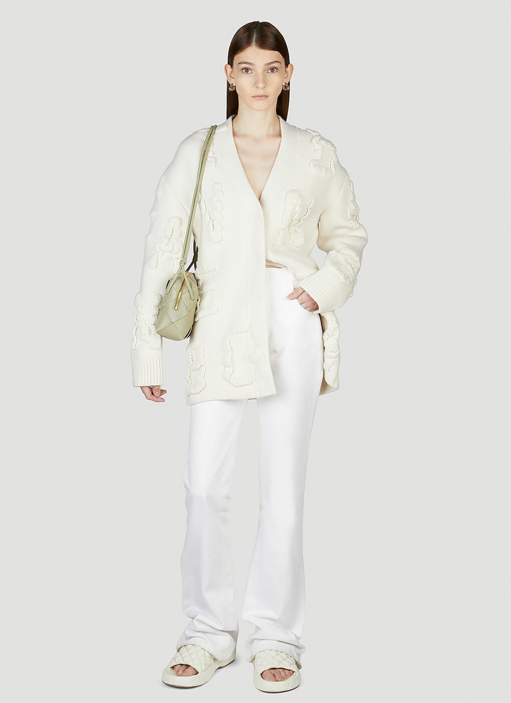 Alphabet Chenille Cardigan in White Bottega Veneta