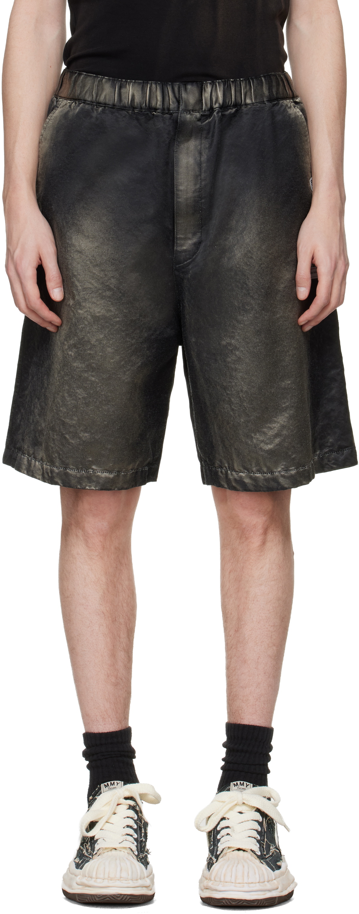 Maison MIHARA YASUHIRO Black Sun Faded Like Satin Shorts