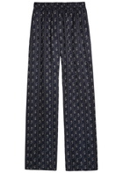 Tory Burch Patterned-jacquard Satin Trousers Navy