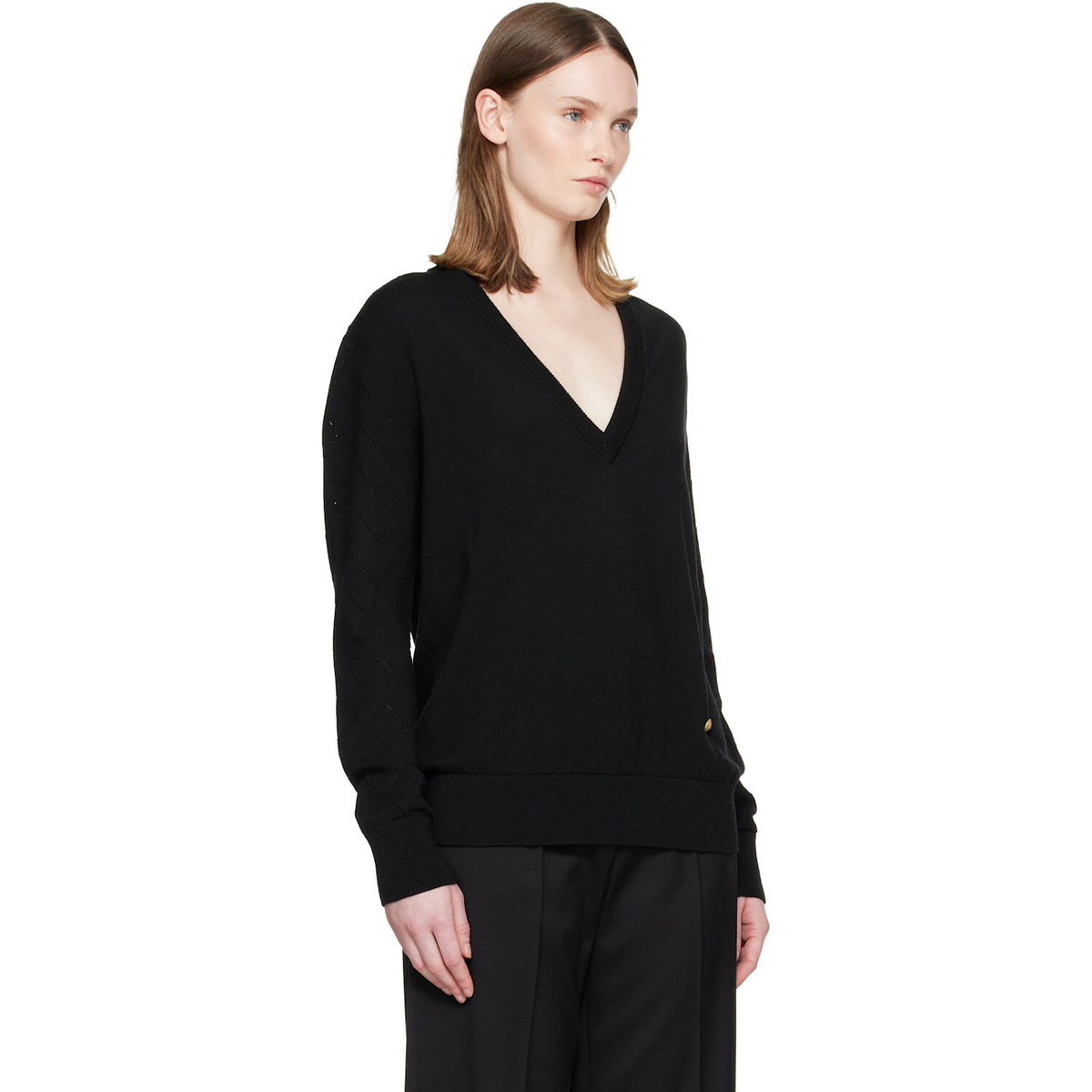 BALMAIN Black V-Neck Light Sweater