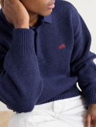 LOEWE - Logo-Embroidered Cotton Twill-Trimmed Wool-Blend Polo Sweater - Blue