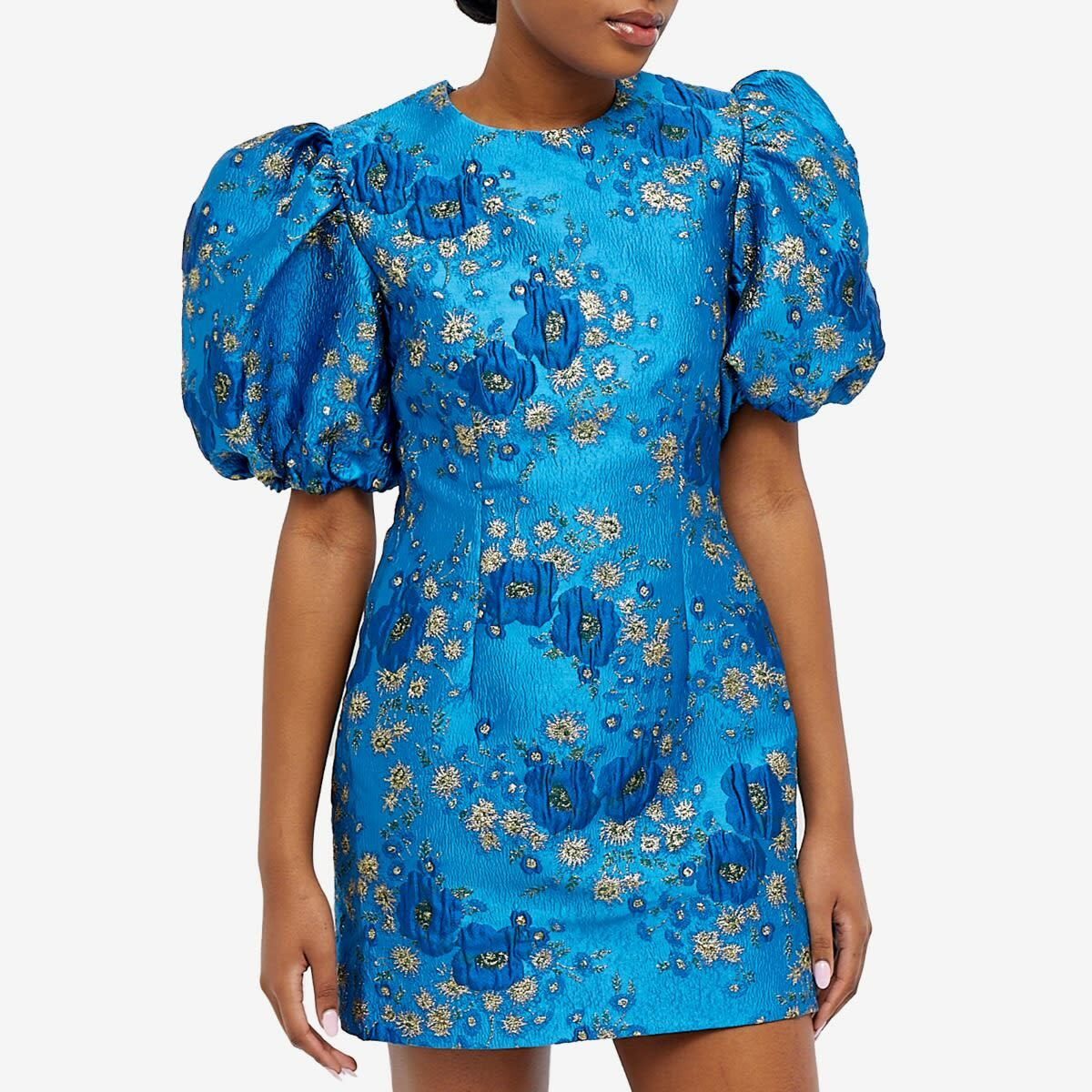 ganni organza dress blue GANNI Blue Floral Dress main image 0