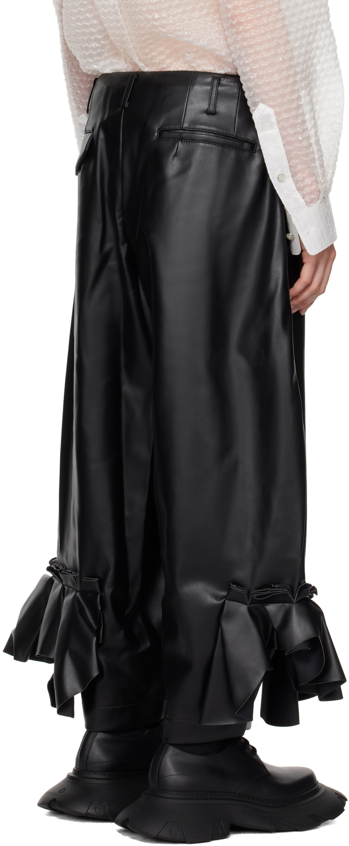 Comme des Garçons Black Ruffle Faux-Leather Trousers