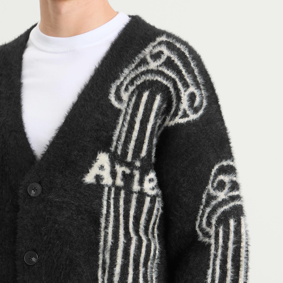 Aries Men's Oversized Chenille Column Knit Cardigan in Black