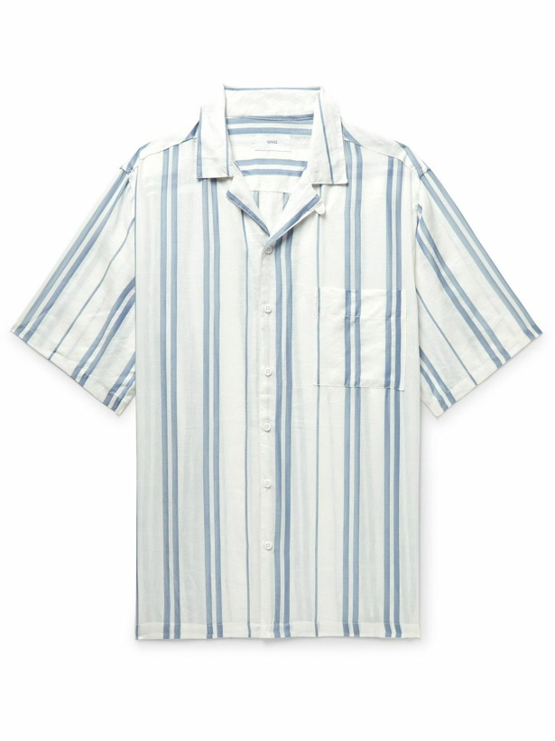 Photo: Onia - Air Convertible-Collar Striped Woven Shirt - White