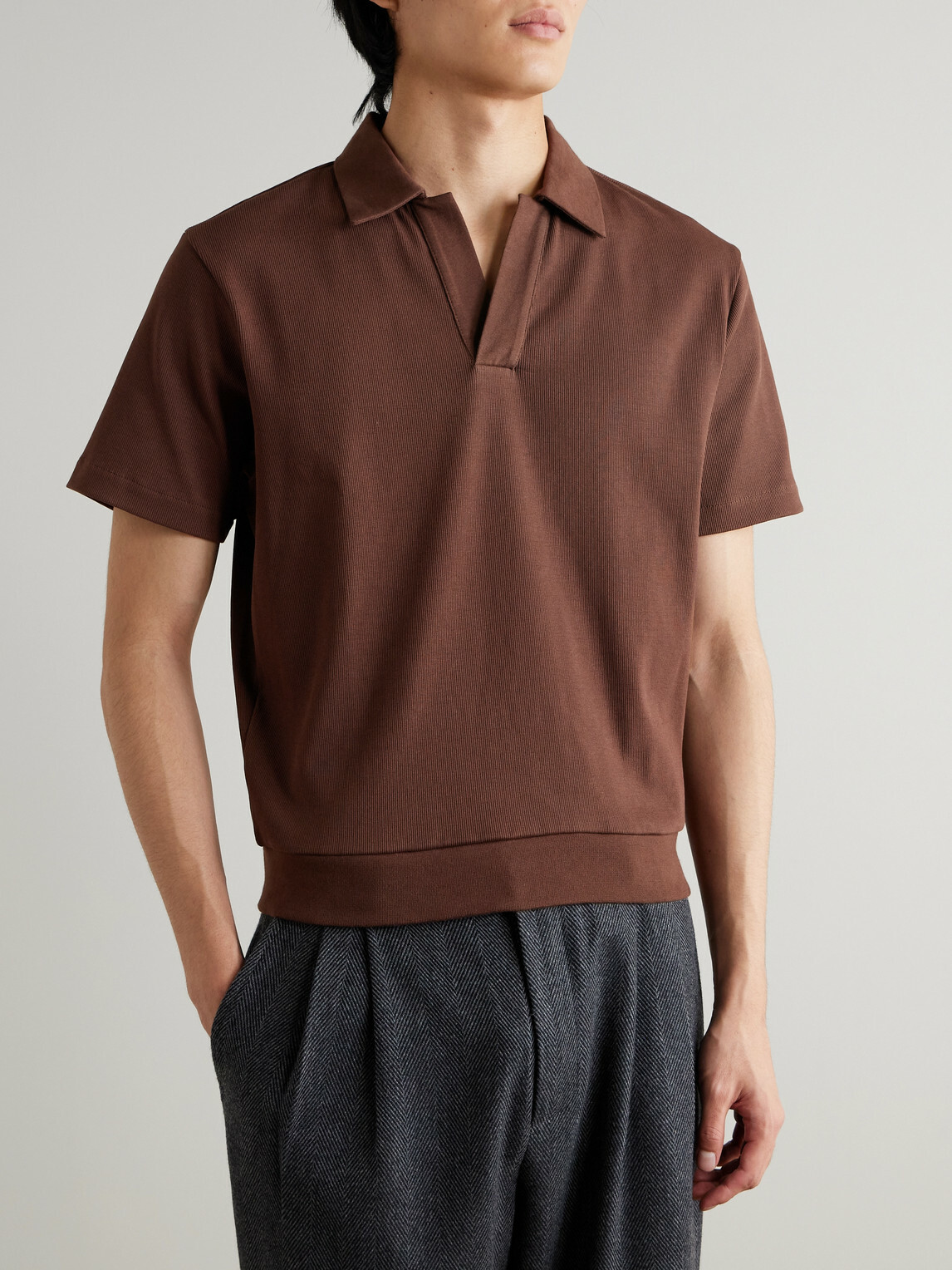 Oliver Spencer - Westcott Ribbed Organic Cotton Polo Shirt - Brown
