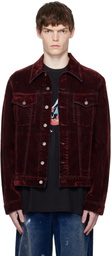 COÛT DE LA LIBERTÉ Burgundy Johnny Stretch Suede Denim Trucker Jacket