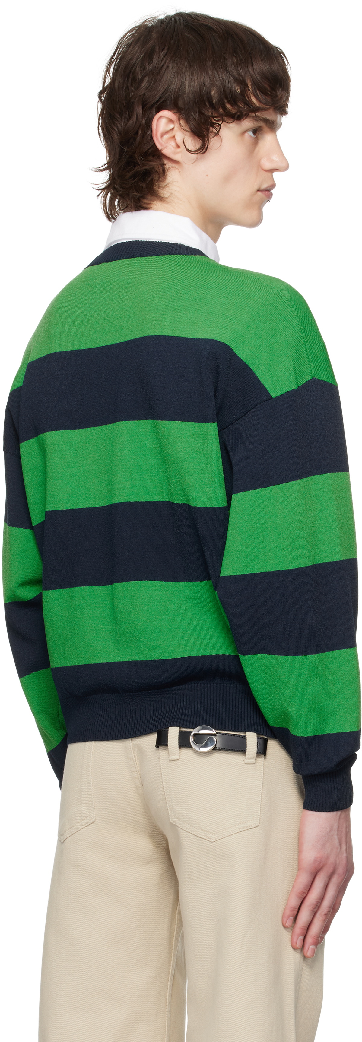 Coperni Green & Navy Striped Crewneck Sweater