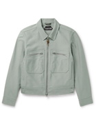TOM FORD - Leather-Trimmed Garment-Washed Denim Blouson Jacket - Green