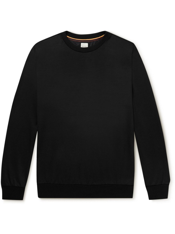 Photo: PAUL SMITH - Striped Webbing-Trimmed Wool-Jersey Sweatshirt - Black