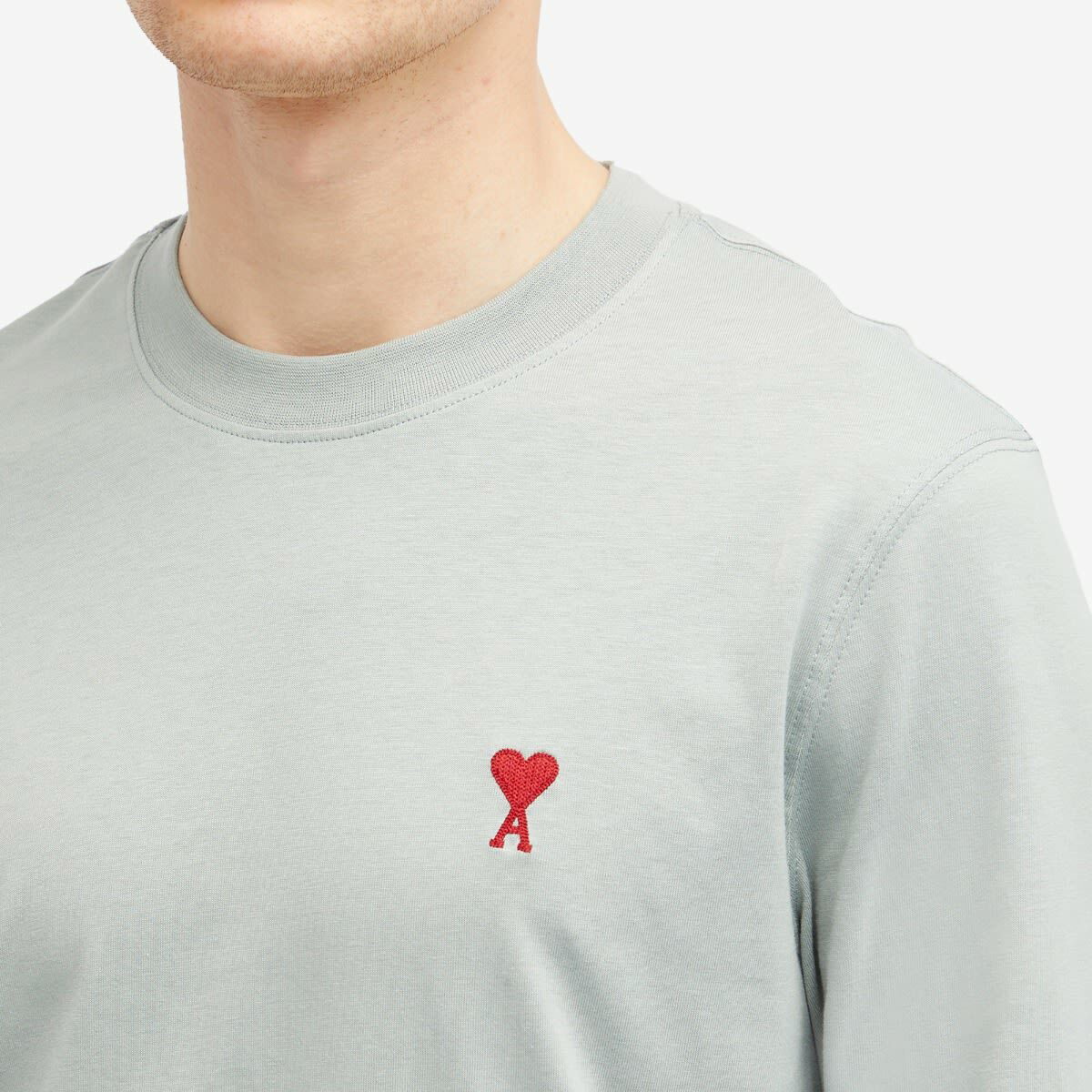 AMI Paris Men's Small A Heart Long Sleeve T-Shirt in Clay Blue AMI