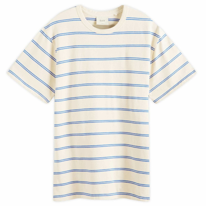 Photo: Foret Men's Ferry Stripe T-Shirt in Oat/Blue