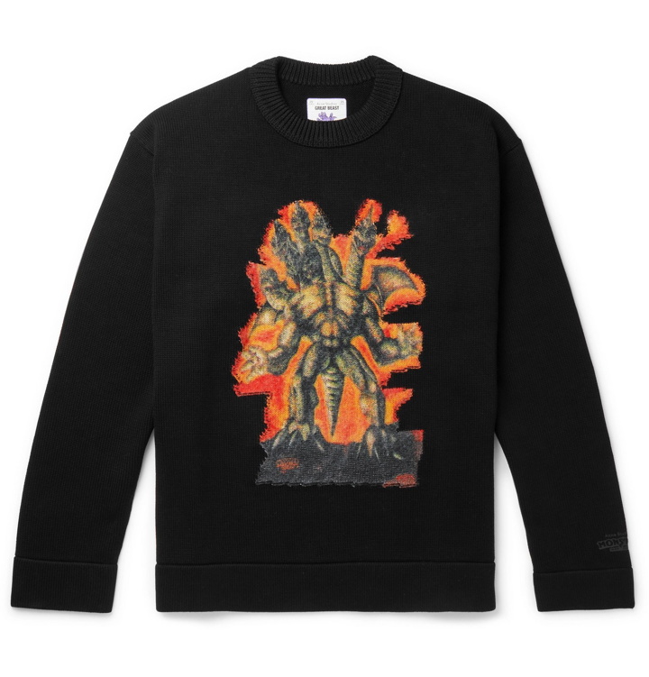 Photo: Acne Studios - Monster in My Pocket Konor Cotton and Wool and Cashmere-Blend Intarsia Sweater - Black