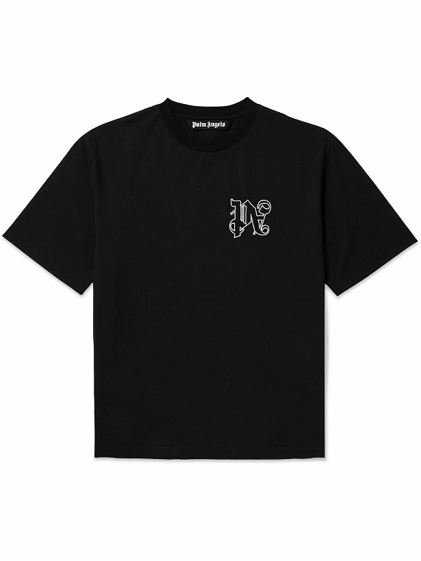 Photo: Palm Angels - Logo-Embroidered Cotton-Jersey T-Shirt - Black