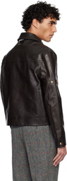 Thom Browne Brown Zip Front Armband Leather Jacket