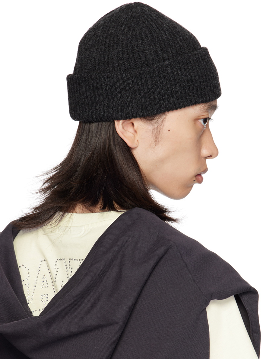 GANNI Gray Fitted Wool Rib Beanie GANNI