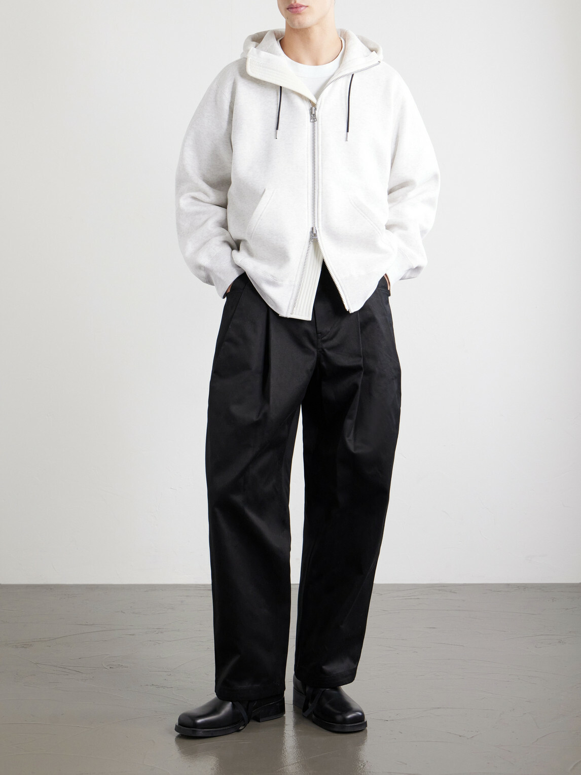 Sacai - Cotton-Jersey Zip-Up Hoodie - Gray